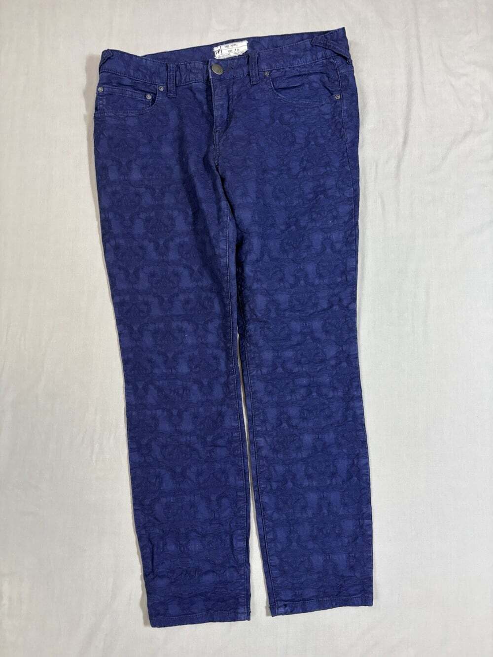 FREE  PEOPLE Embossed  Damask  Skinny  Jeans  Pants Purple… Size 30 Act 32x26